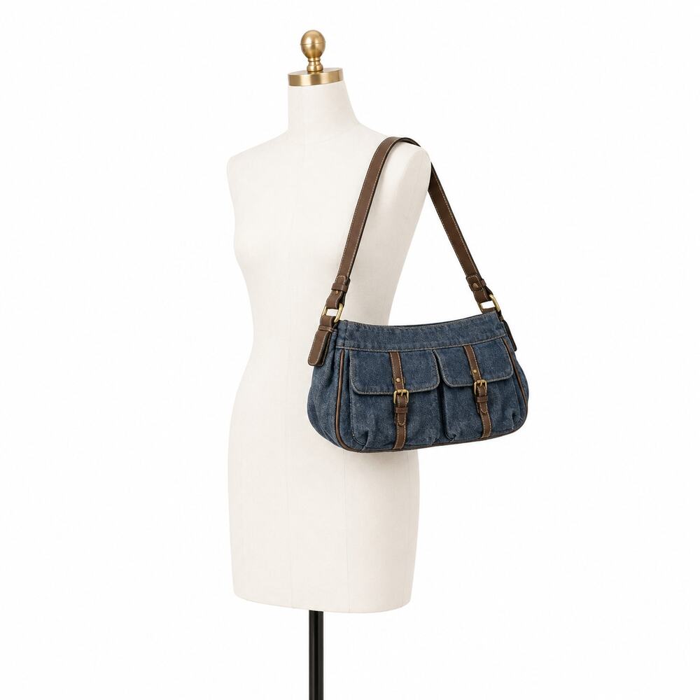 Vintage Nine West Denim Shoulder Bag Blue Y2K Cargo Pocket Purse NOS NWT